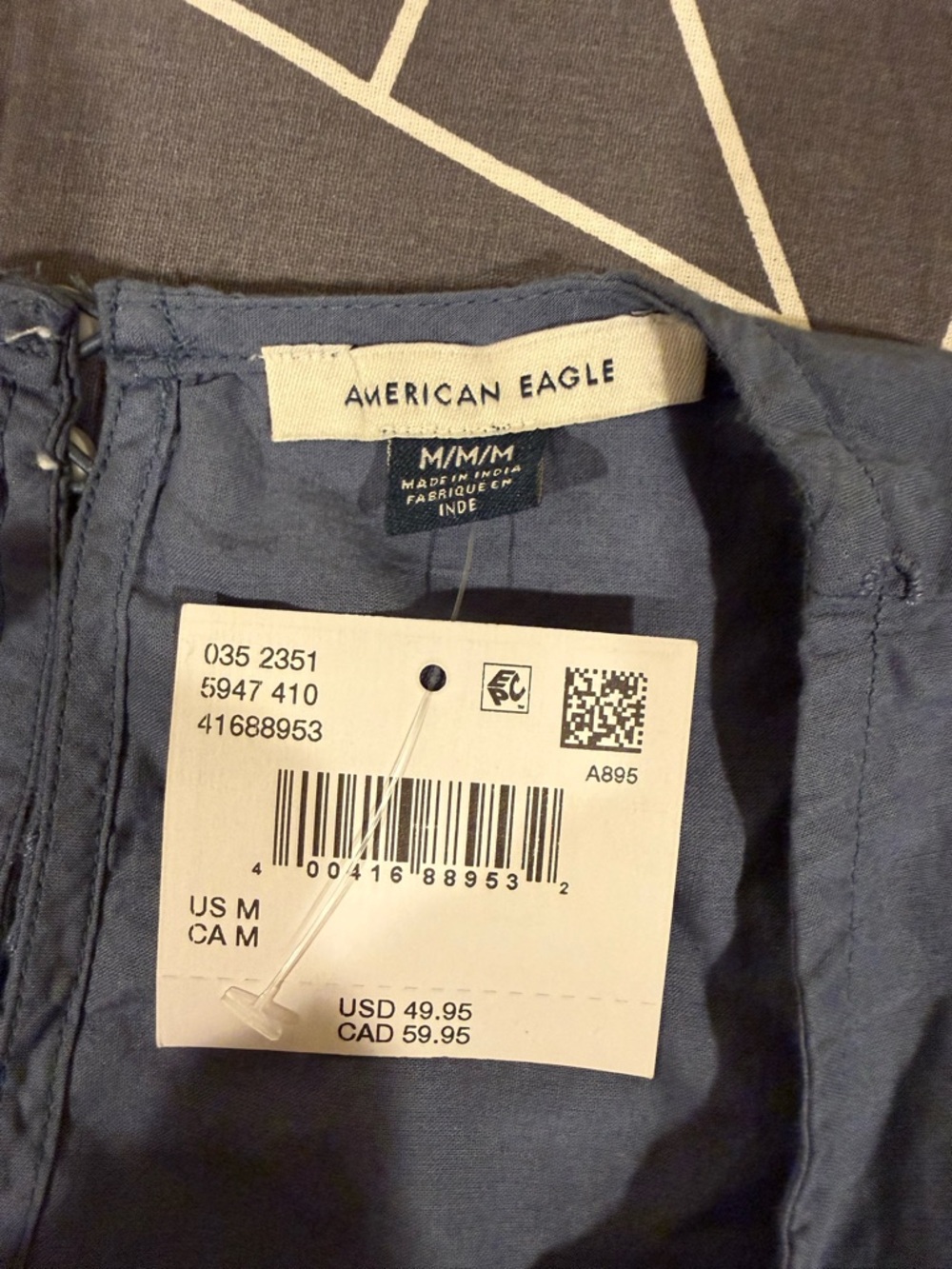 NWT American Eagle Outfitters Slate Blue Eyelet Long Sleeve Crop Blouse (slip) - Picture 2 of 4